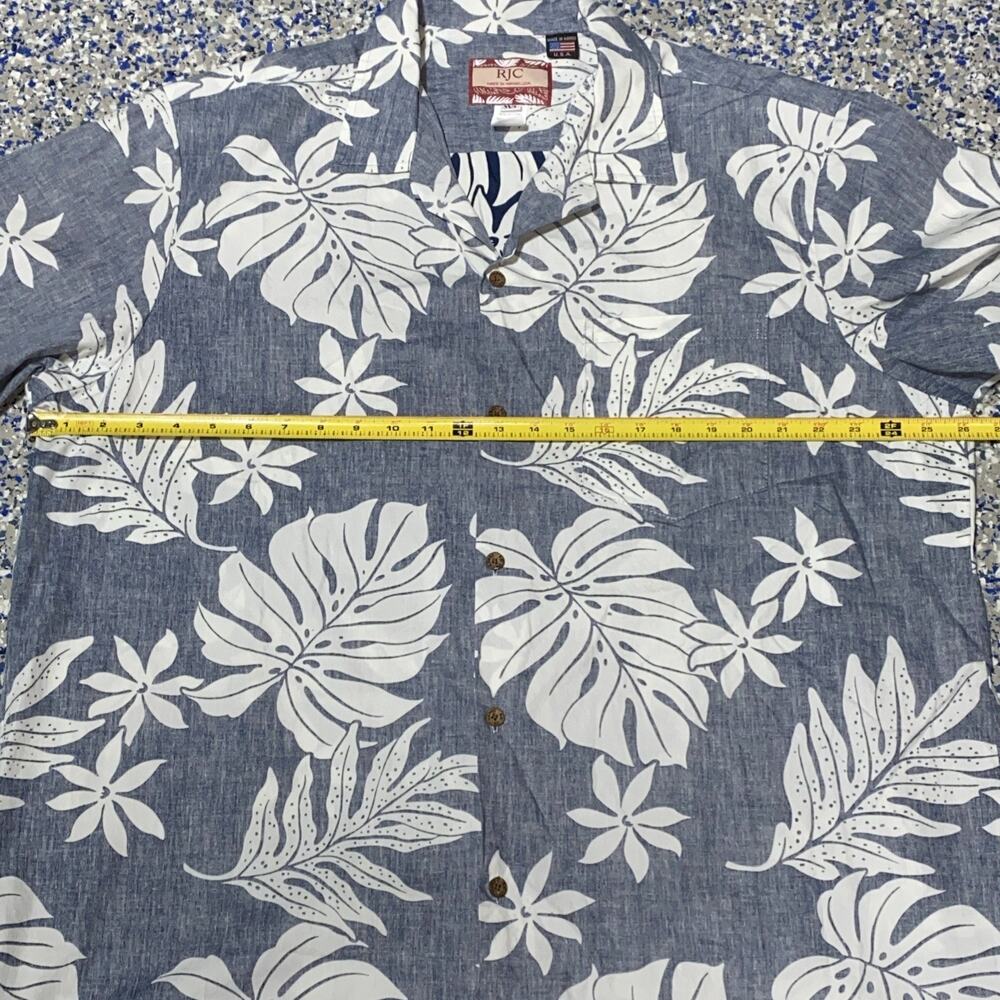 RJC Hawaiian Shirt Blue Palm Leave Tropical Print Made in HAWAII 2XL 100% Cotton - Picture 6 of 8